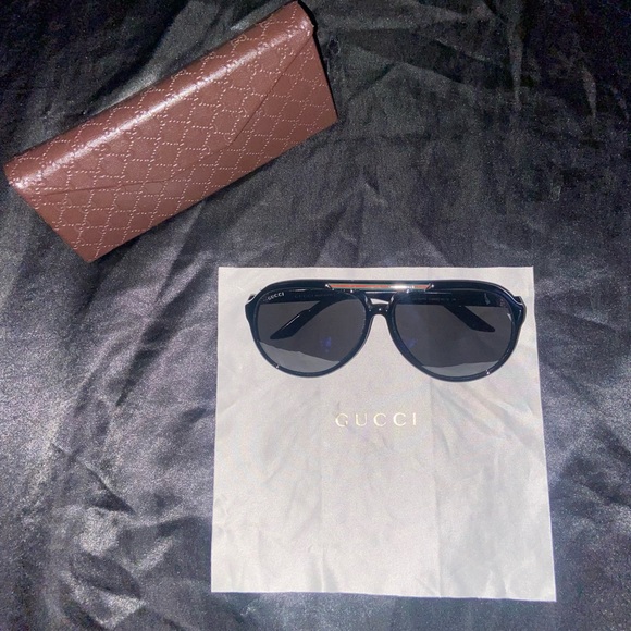 GUCCIMen's Square Acetate Sunglasses with Signature Web authentic!!